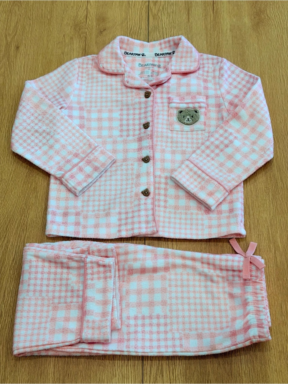BearPaw Pink Gingham Pajama Set with Bear Patch